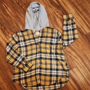 American Eagle Outfitters Yellow and Gray Plaid Hoodie